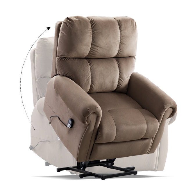 Electric lift recliner with heat therapy and massage, suitable for the elderly, heavy recliner, with modern padded arms and back, camel