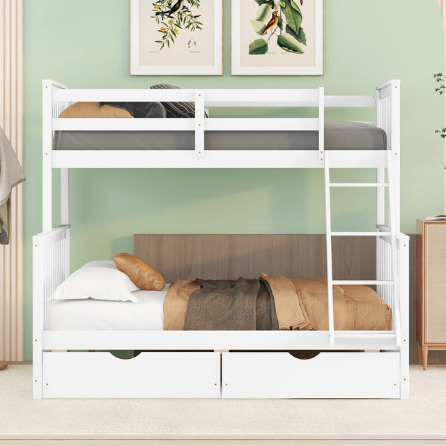Twin-Over-Full Bunk Bed with Ladders and Two Storage Drawers (White) ( old sku:LT000165AAK)