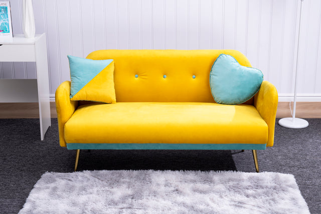 2156 sofa includes 2 pillows 58" yellow velvet sofa for small spaces
