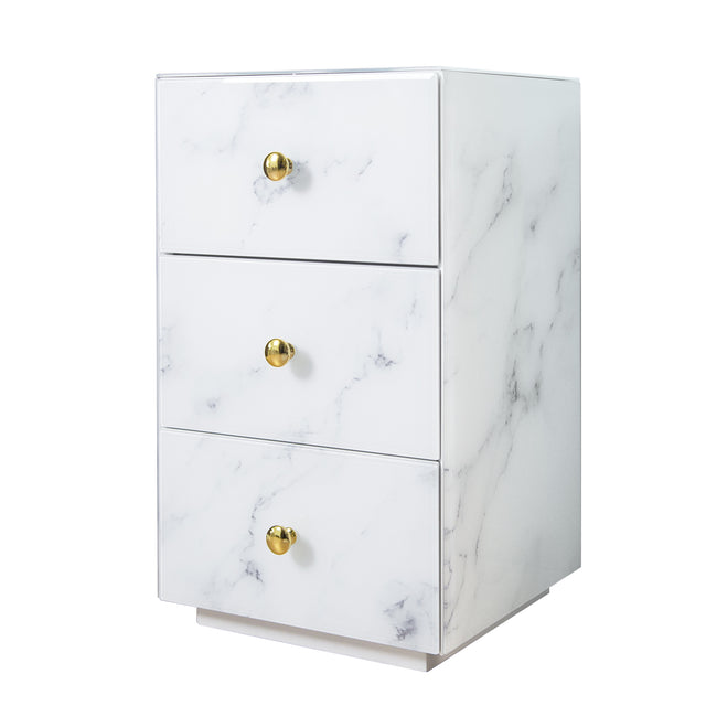 Glass Nightstand, Marble Nightstand with 3 Drawers,Side Table for Bedroom, Living Room(Tempered Glass)