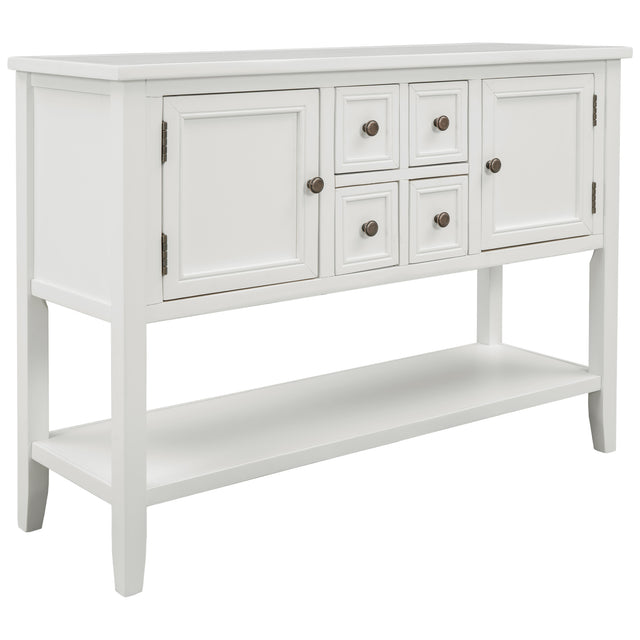 TREXM Cambridge Series Buffet Sideboard Console Table with Bottom Shelf (White)