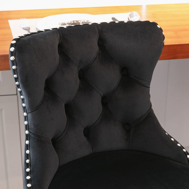 A&A Furniture,Swivel Velvet Barstools Adjusatble Seat Height from 25-33 Inch, Modern Upholstered Chrome base Bar Stools with Backs Comfortable Tufted for Home Pub and Kitchen Island(Black,Set of 2)