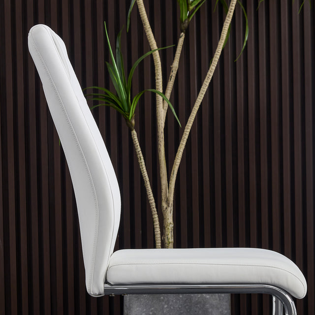 Modern Dining Chairs With Faux Leather Padded Seat Dining Living Room Chairs Upholstered Chair With Metal Legs Design for Kitchen, Living, Bedroom, Office Chairs Set of 2 (White+PU Leather)
