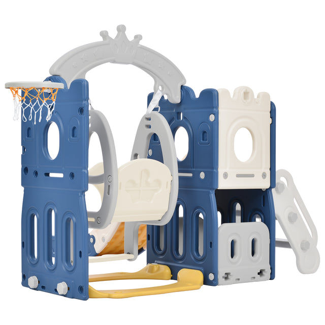 Toddler Slide and Swing Set 5 in 1, Kids Playground Climber Slide Playset with Basketball Hoop Freestanding Combination for Babies Indoor & Outdoor