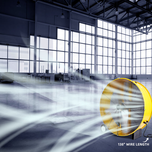 42 Inch Heavy Duty Metal Industrial Drum Fan, 2 Speed Air Circulation for Warehouse, Greenhouse, Workshop, Patio, Factory and Basement - High Velocity , Yellow