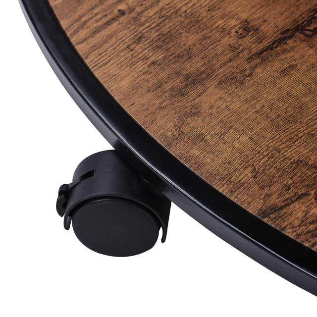 ON-TREND Round Coffee Table with Caster Wheels and Wood Textured Surface for Living Room, φ35.5”( Distressed Brown)