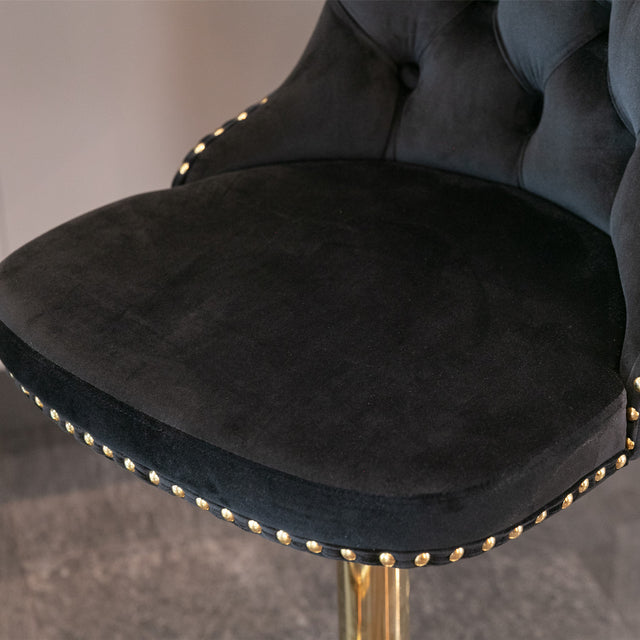 A&A Furniture,Golden Swivel Velvet Barstools Adjusatble Seat Height from 25-33 Inch, Modern Upholstered Bar Stools with Backs Comfortable Tufted for Home Pub and Kitchen Island(Black,Set of 2)