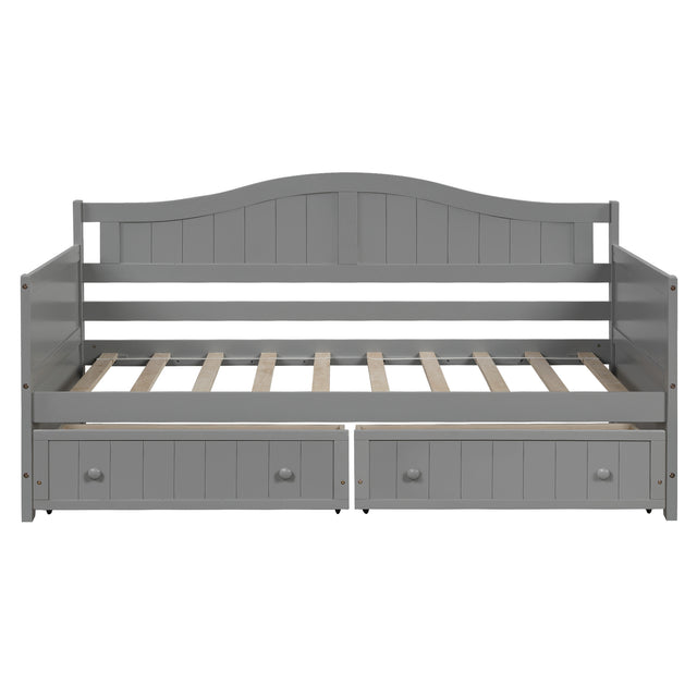 Twin Wooden Daybed with 2 drawers, Sofa Bed for Bedroom Living Room,No Box Spring Needed,Gray