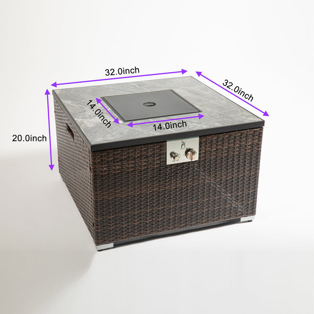 32in Square Fire Table with Ceramic Tile Tabletop with Propane Tank Cover