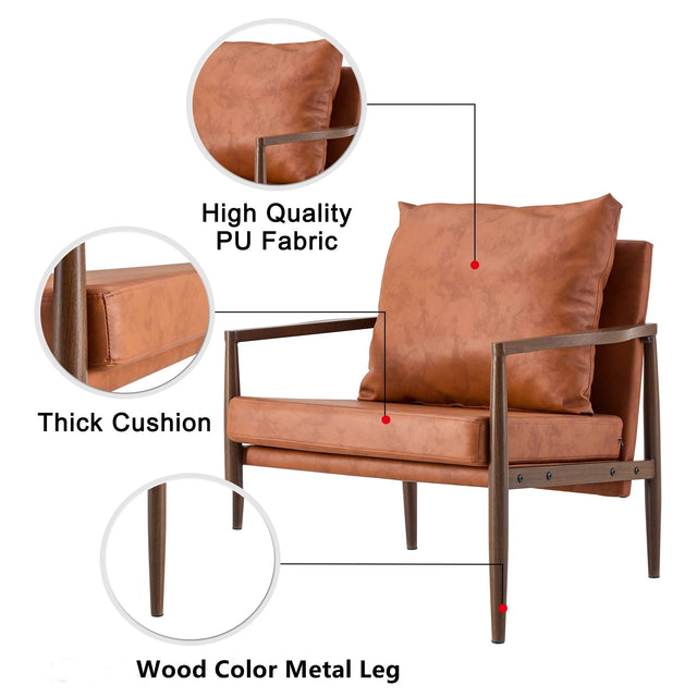 Sofa Chair Set of 2.PU Leather Accent Arm Chair Mid Century Modern Upholstered Armchair with Imitation solid wood Walnut color Metal Frame Extra-Thick Padded Backrest and Seat Cushion Sofa Chairs