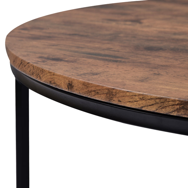 ON-TREND Round Coffee Table with Caster Wheels and Wood Textured Surface for Living Room, φ35.5”( Distressed Brown)