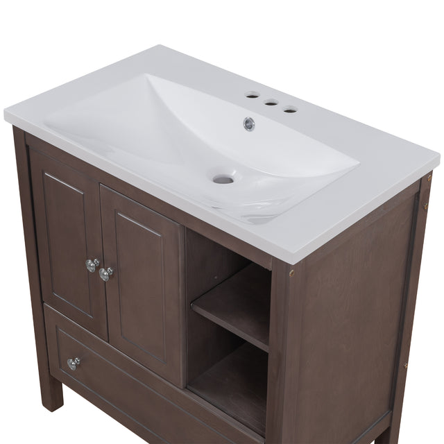 30" Single Bathroom Vanity Top with White Basin, 3-Faucet Holes, Ceramic, White