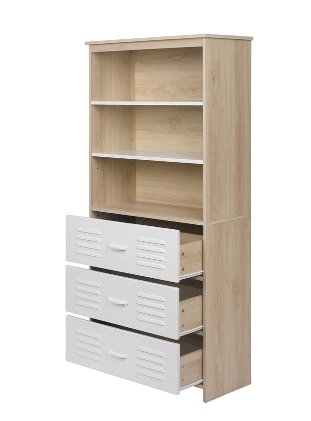 Storage Cabinet,Moline standard bookcase, 6-Shelf, Multipurpose Shelf Display Rack with Classic Tubes, Open Shelf, Industrial Bookshelf with 3 metal drawers, Space Saving