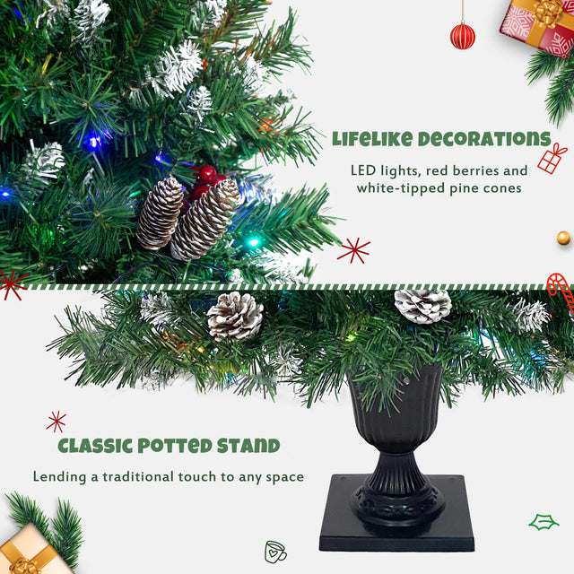 Pre-lit Xmas Tree Artificial Christmas 4-Piece Set,Garland, Wreath and Set of 2 Entrance Trees X-mas