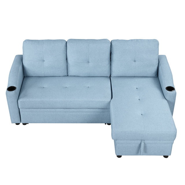 80.3" Orisfur. Pull Out Sofa Modern Padded Upholstered Sofa , Linen Fabric 3 Seater Couch with Storage Chaise and Cup Holder , Small Couch for Small Spaces