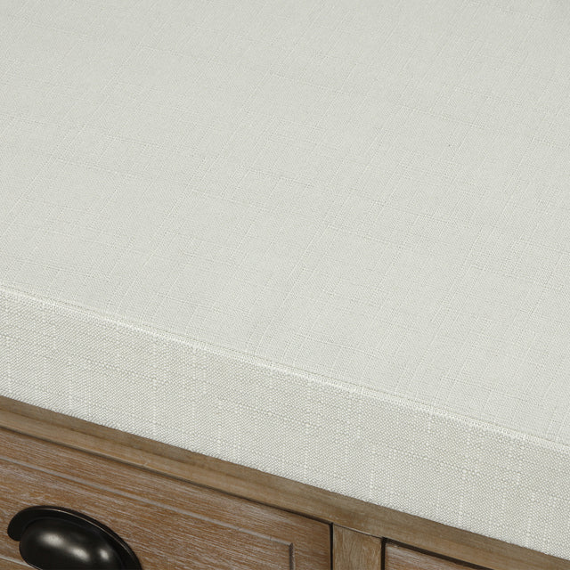 TREXM Rustic Storage Bench with 3 Drawers and 3 Rattan Baskets, Shoe Bench for Living Room, Entryway (White Washed)