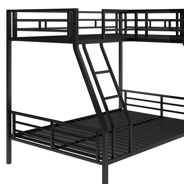 Twin over Full Bunk Bed with a Twin Size Loft Bed attached, with a Desk, Metal, Black