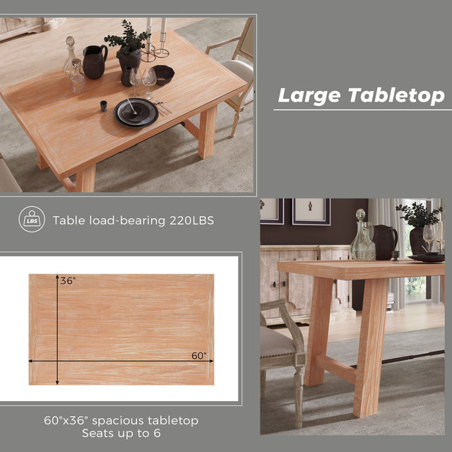 TREXM Wood Dining Table Kitchen Furniture Rectangular Table, Seats up to 6 (Natural Wood Wash)