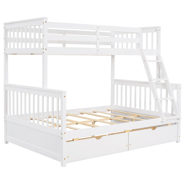 Twin-Over-Full Bunk Bed with Ladders and Two Storage Drawers (White) ( old sku:LT000165AAK)