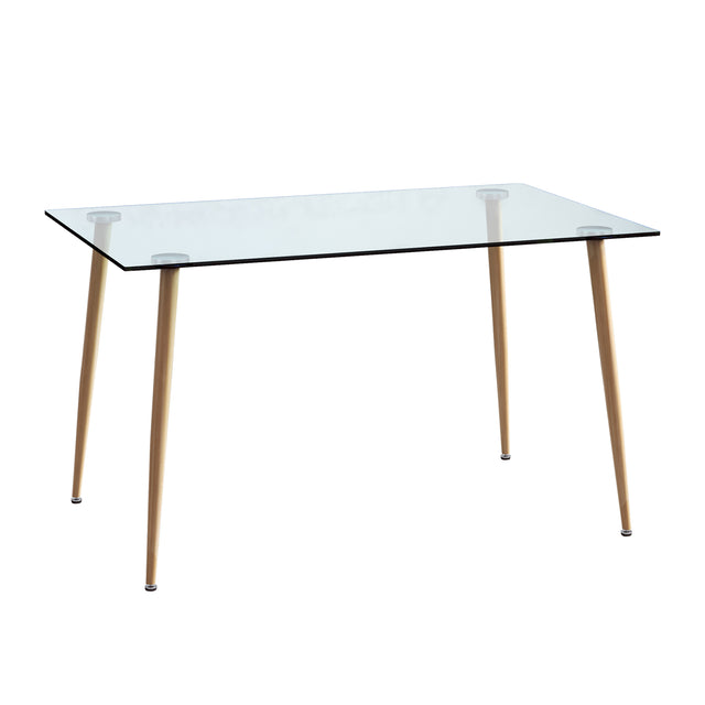 Modern Rectangular Glass Dining Table for 4-6 with 0.31" Tempered Glass Tabletop and Light woodcolor Powder Coating Metal Legs, Writing Table Desk,for Kitchen Dining Living Room, 51" W x 31"D x 30" H