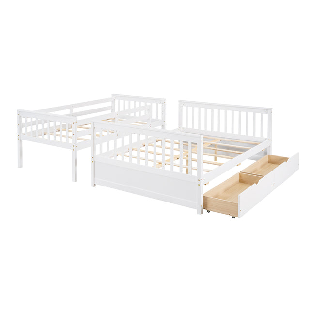 Twin-Over-Full Bunk Bed with Ladders and Two Storage Drawers (White) ( old sku:LT000165AAK)