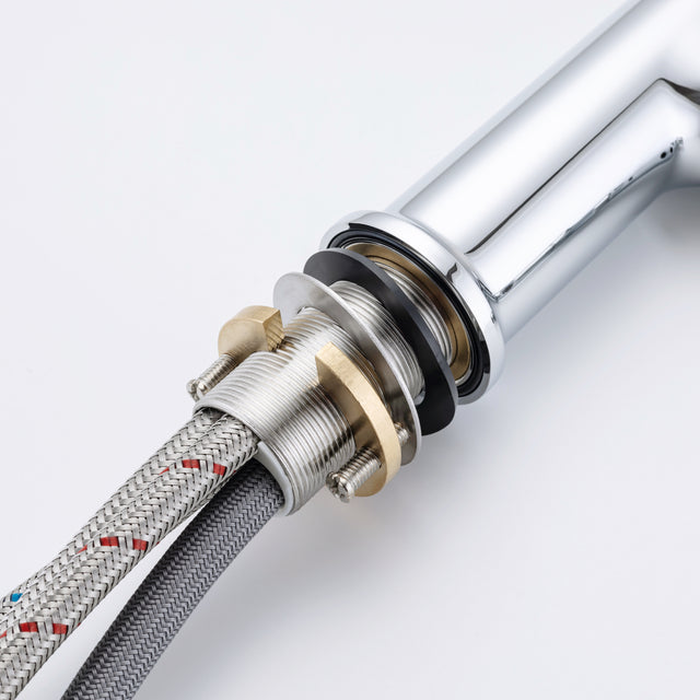 Single Hole Bathroom Faucet with Pull Out Sprayer, Dual Spray Modes, Solid Brass Polished Chrome Bathroom Faucet for Sink, Modern One Handle Bath Vanity Faucet with Face Basin Mixer Tap\\nVisit the YI