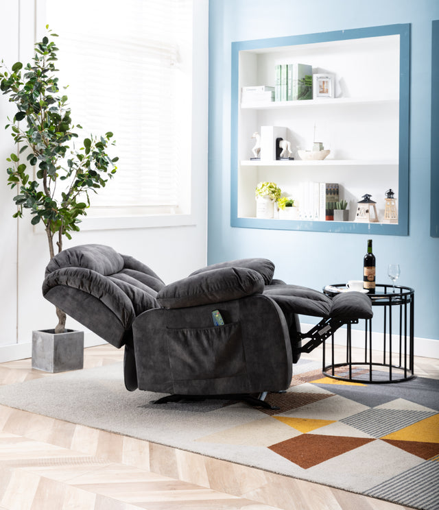 Massage Rocker Recliner with Heat and Vibration, Manual Rocking Recliner Chair with Vibrating Massage, Comfy Padded Overstuffed Recliner Soft Fabric Heated Recliner (Grey)