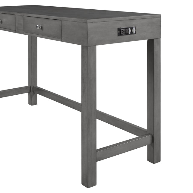 TOPMAX 4-Piece Counter Height Table Set with Socket and Fabric Padded Stools, Gray