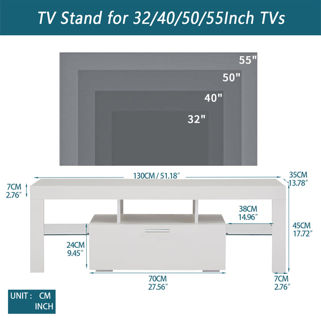 White morden TV Stand with LED Lights,high glossy front TV Cabinet,can be assembled in Lounge Room, Living Room or Bedroom,color:WHITE