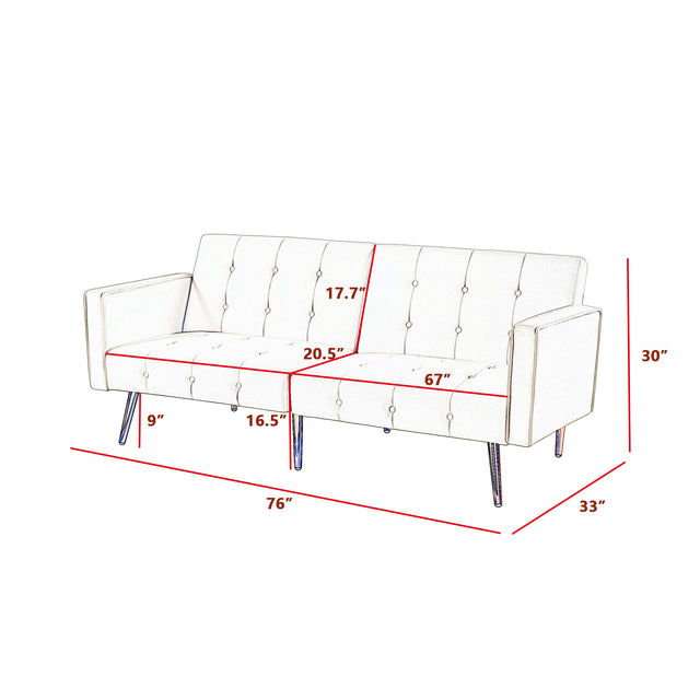 Velvet button tufted sofa bed with armrest