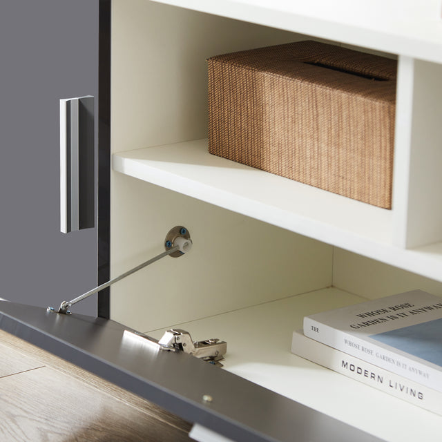 20 minutes quick assemble WHITE+GRAY morden TV Stand with LED Lights,high glossy front TV Cabinet,can be assembled in Lounge Room, Living Room or Bedroom,color:WHITE+Dark Grey