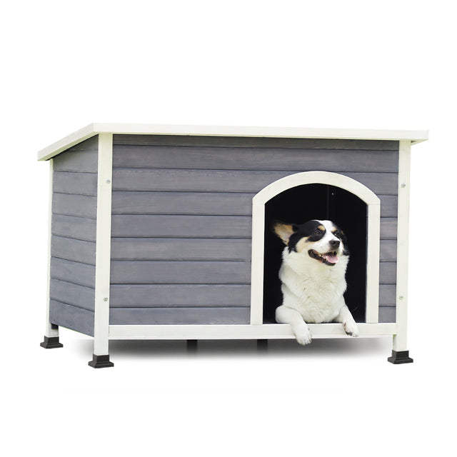 Outdoor Wooden Dog House with Hinges,Raised Feet,Openable Asphalt Roof&Removable Floor