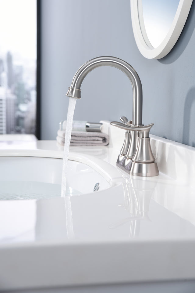 2-Handle 4-Inch Brushed Nickel Bathroom Faucet, Bathroom Vanity Sink Faucets with Pop-up Drain and Supply Hoses