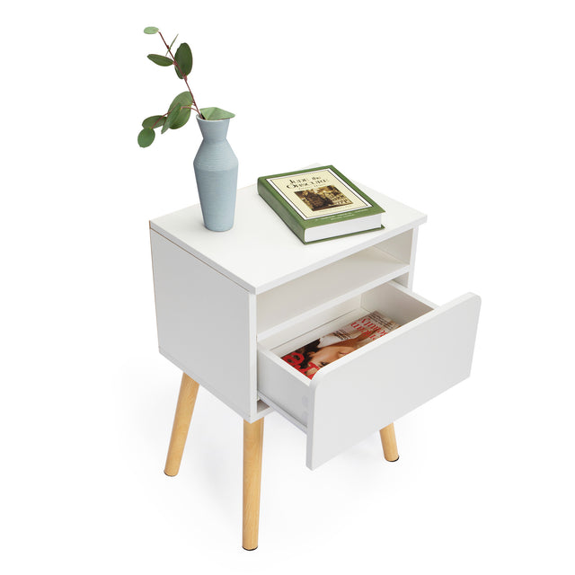 Versatile Nightstand, Bedroom End Table with Drawer, Storage Shelf, Side Table for Home & Office, White