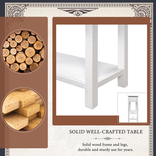 TREXM Rustic Brushed Texture Entryway Table Console Table with Drawer and Bottom Shelf for Living Room(Ivory White)