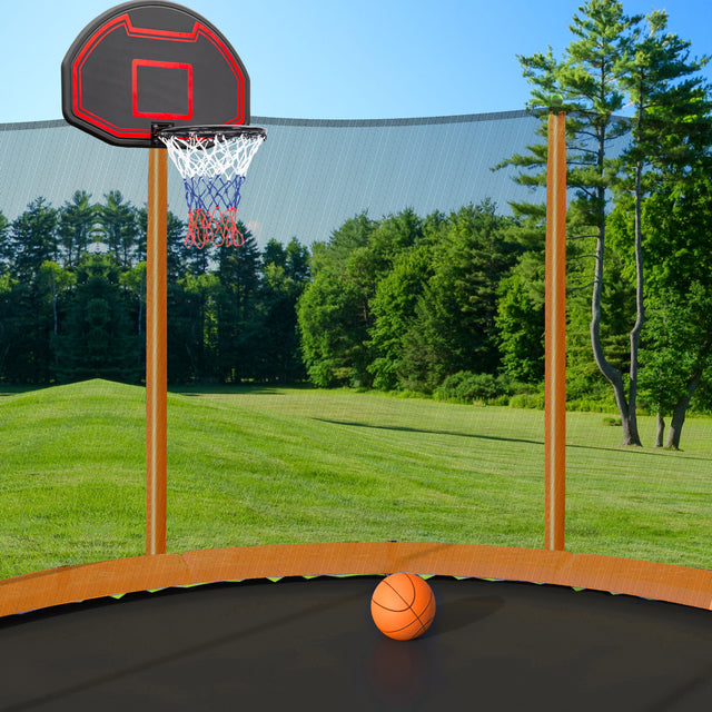 10FT Trampoline with Basketball Hoop Inflator and Ladder(Inner Safety Enclosure) Orange