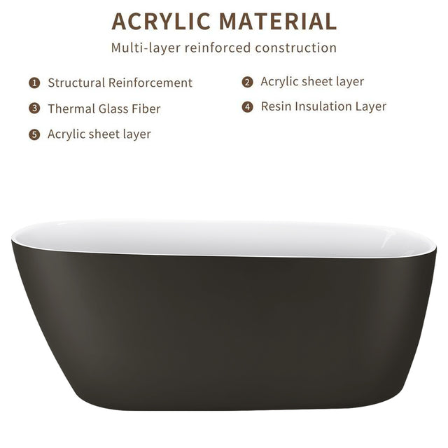 59" 100% Acrylic Freestanding Bathtub,Contemporary Soaking Tub,white inside and gray outside