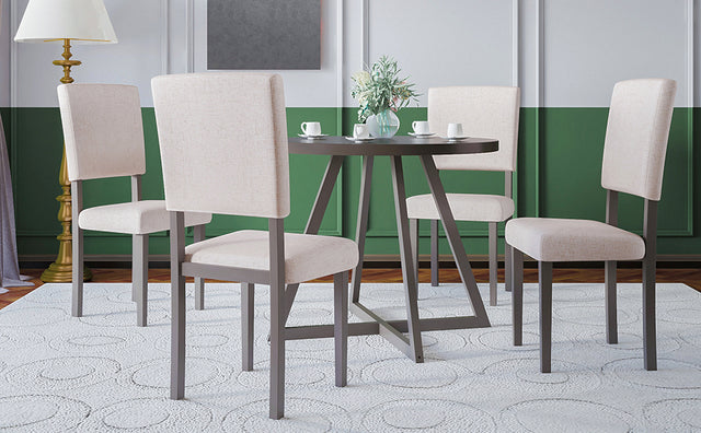 TOPMAX Mid-Century Wood 5-Piece Kitchen Dining Table Set with Round Table, 4 Upholstered Dining Chairs for Small Places, Gray Table + Beige Chair
