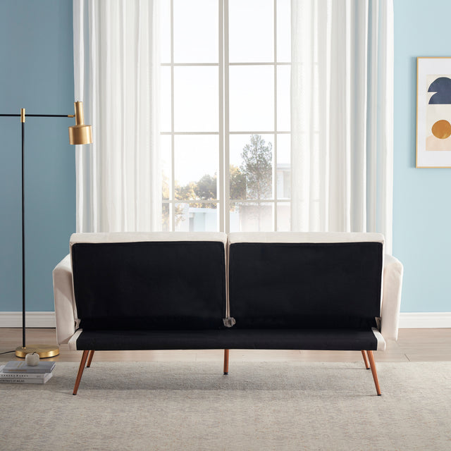 Beige Folding Living Room Sofa Bed with Midfoot Including Two Pillows