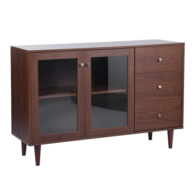 48.8" Sideboard with 2 Glass Door Cabinet 3 Drawer , brown