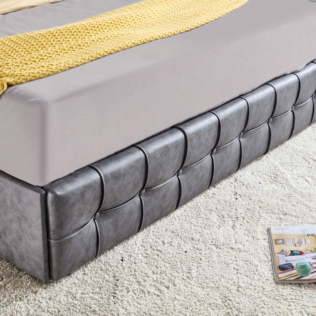 Hot Sale Queen Size Dark Grey Tech cloth Button Embedded Adjustable Headboard Height Upholstered Platform Bed Frame with Storage Drawers