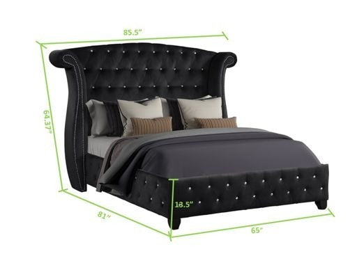 Sophia Queen 6 Pc Vanity Upholstery Bedroom Set Made with Wood in Black