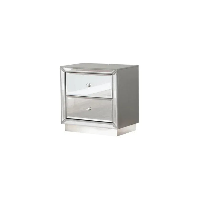Infinity Mirror Front Nightstand Made With Wood in Silver