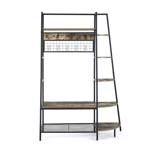 Entryway Coat Rack/ Hall Tree with Bookshelves, Multiple Hooks, and Bench Seat