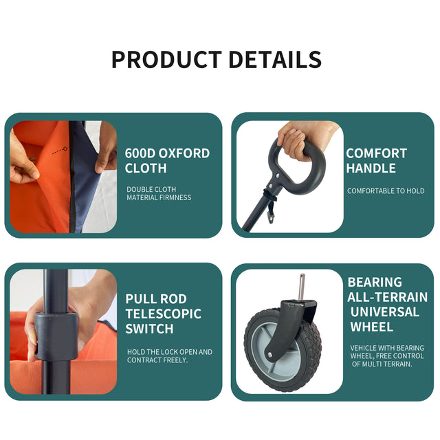 Collapsible Folding Wagon, Push Pull Foldable Beach Wagon Cart