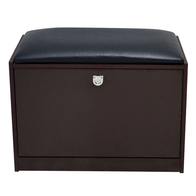 Living room shoe bench with PU seat,small size shoe cabinet,brown finish