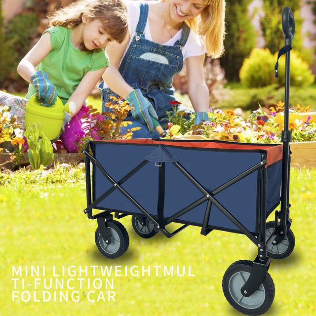 Collapsible Folding Wagon, Push Pull Foldable Beach Wagon Cart