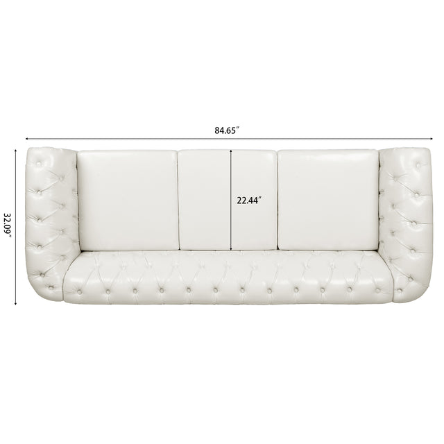 84.65" Rolled Arm Chesterfield 3 Seater Sofa