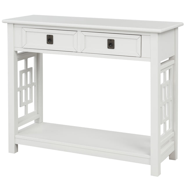 TREXM Console Table with 2 Drawers and Bottom Shelf, Entryway Accent Sofa Table (White)