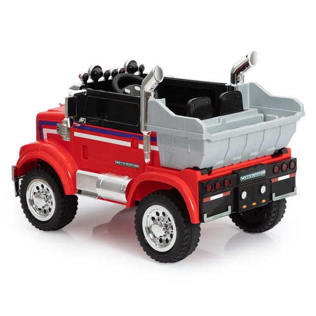 12V Kids Battery Electric Ride On Car Toy, Optimus Prime Truck with Remote Control, Transformers Die-Cast Vehicle W/ Music, Rear Loader, Red